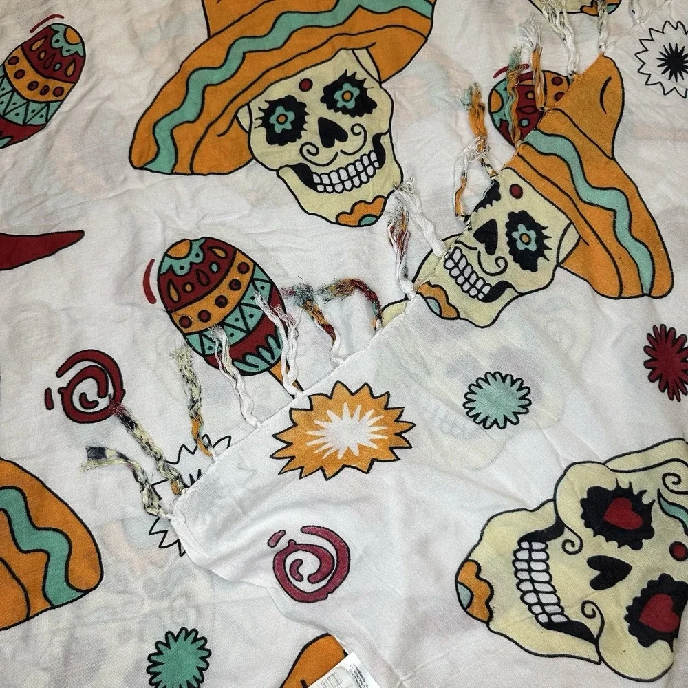 Boho Pareo Sarong Wrap – Sugar Skull Sombrero Print – Festival Beach Scarf OS‎